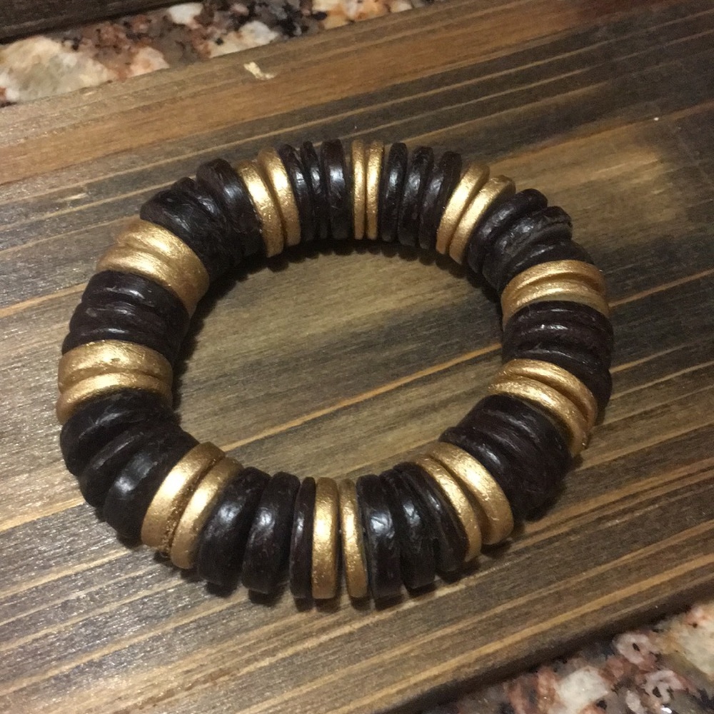 Accordion style brown and gold bracelet